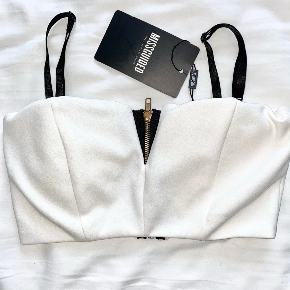 Misguided Ecru Zip Crop Top